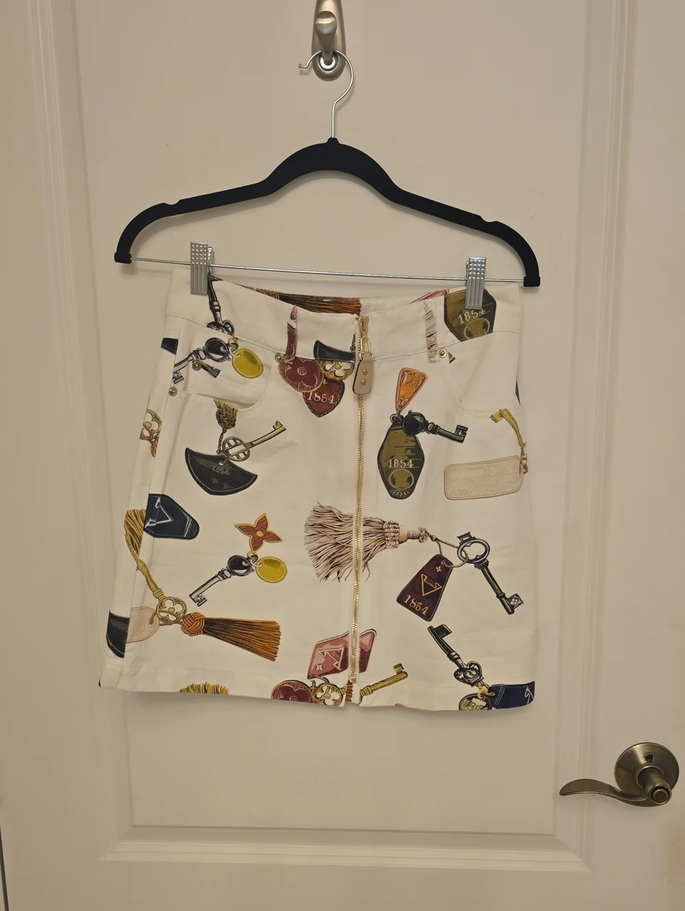 Louis Vuitton Cream Mini Skirt with Key & Tassel Print